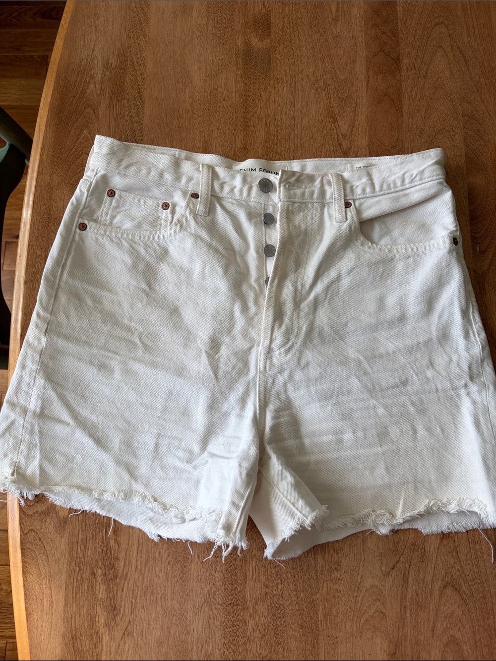 Denim Forum White High-Waist Button-Front Denim Shorts